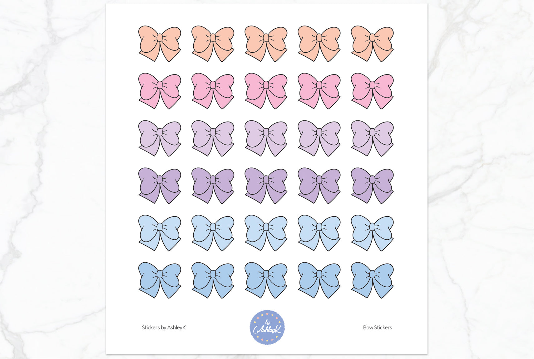 Doodle Bow Stickers - Pastel Sunset