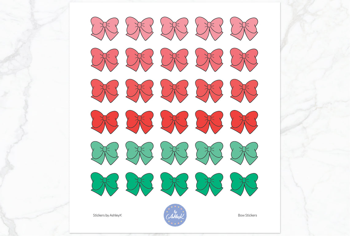 Doodle Bow Stickers - Watermelon