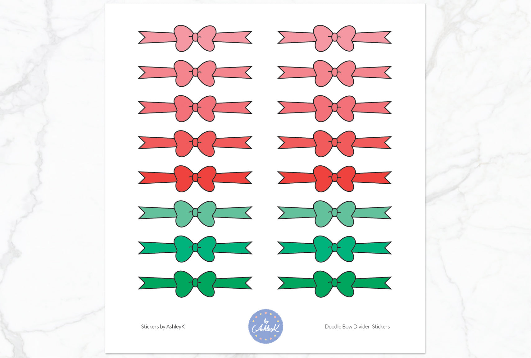 Doodle Bow Divider Stickers - Watermelon