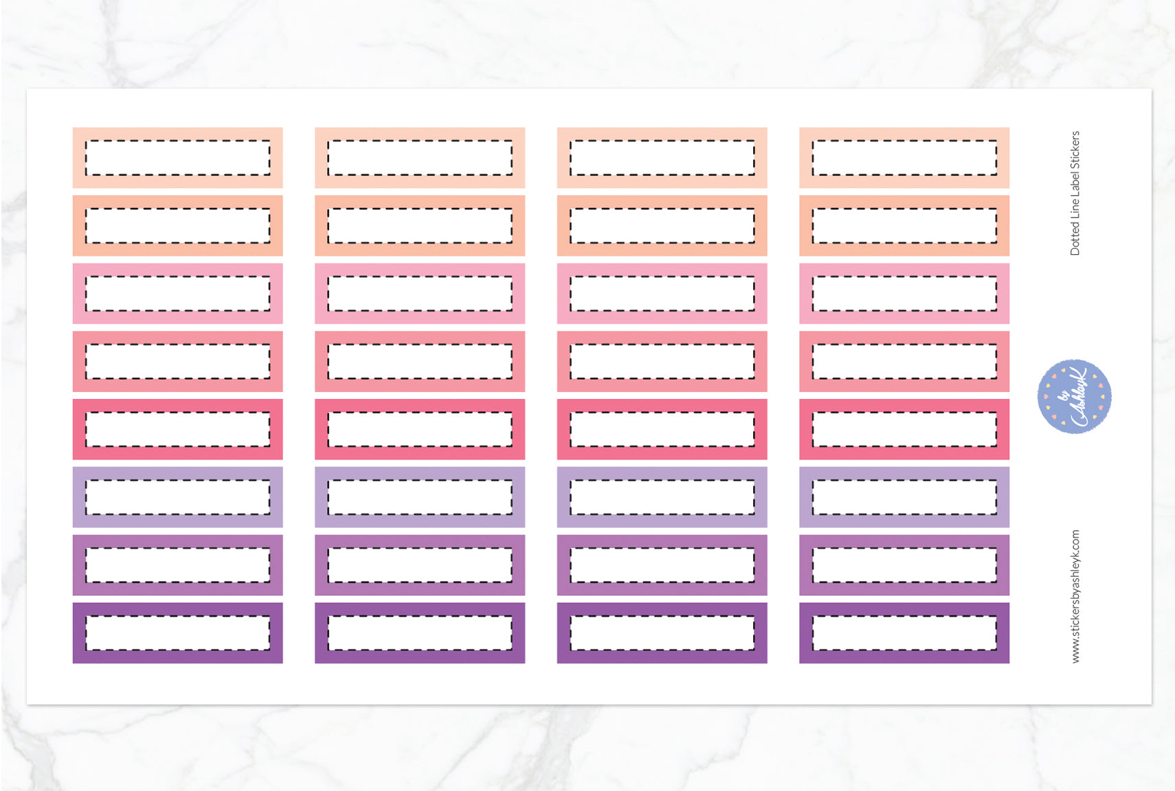 Dotted Line Label Stickers - Raspberry
