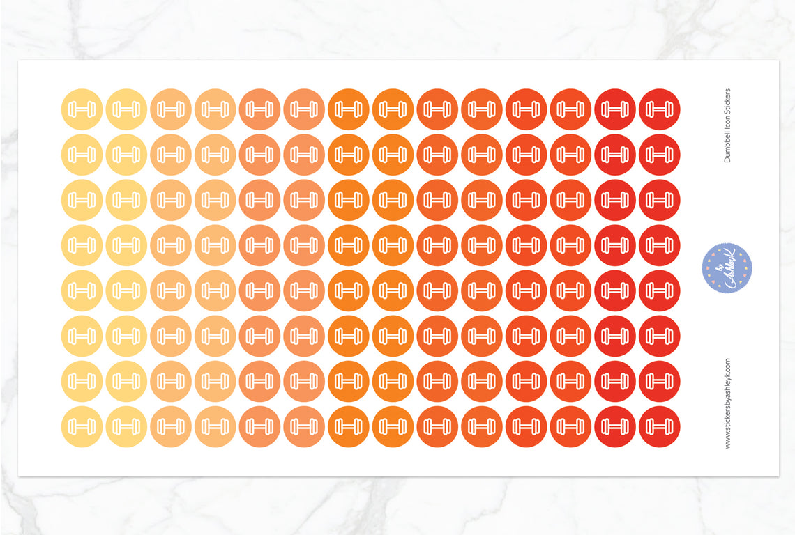 Dumbbell Icon Round Stickers - Orange