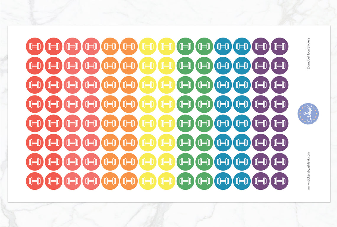 Dumbbell Icon Round Stickers - Pastel Rainbow