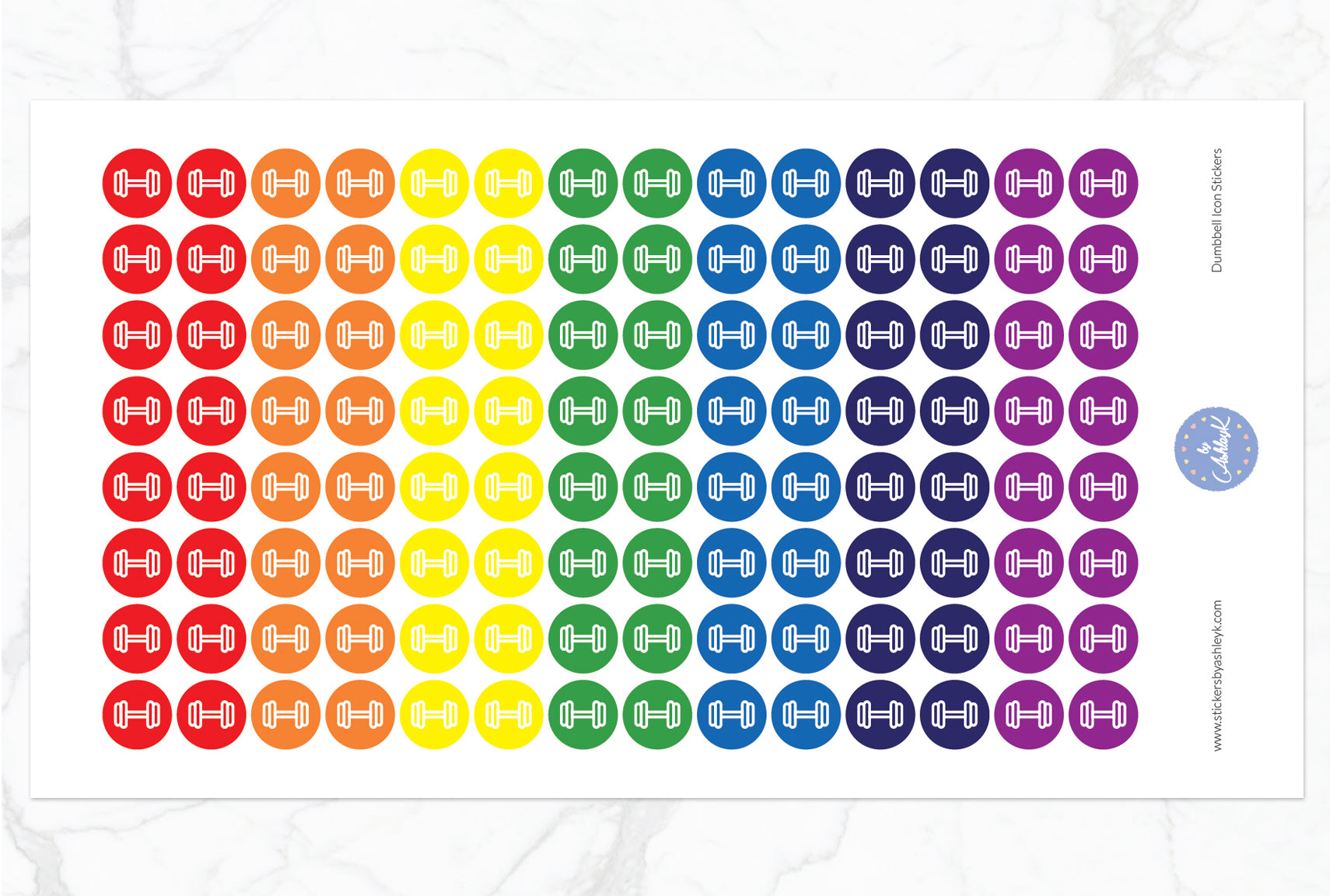 Dumbbell Icon Round Stickers - Rainbow