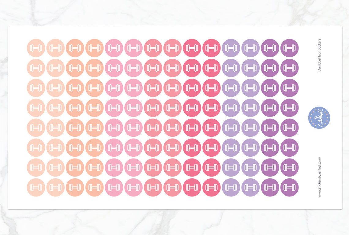 Dumbbell Icon Round Stickers - Raspberry