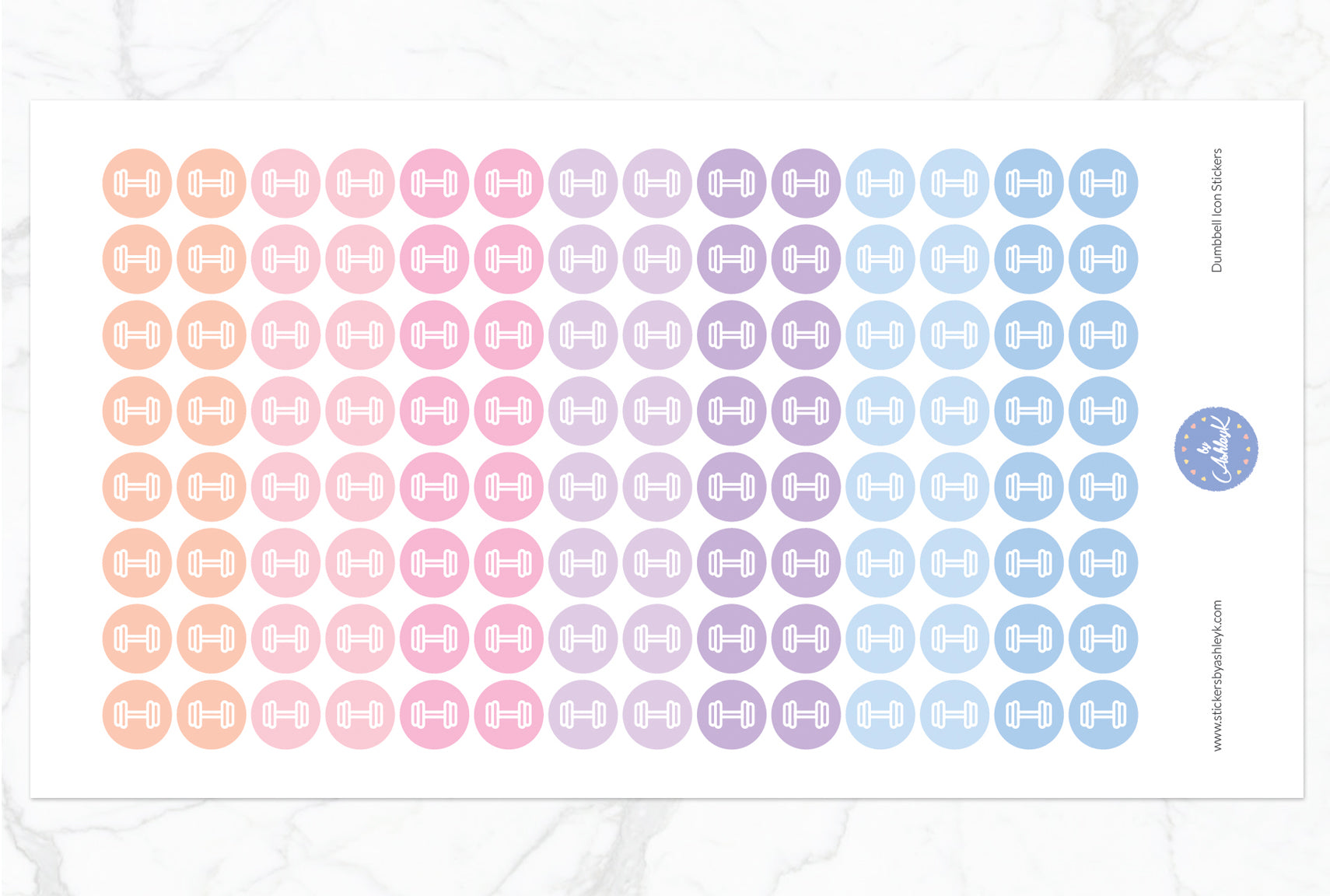 Dumbbell Icon Round Stickers - Pastel Sunset