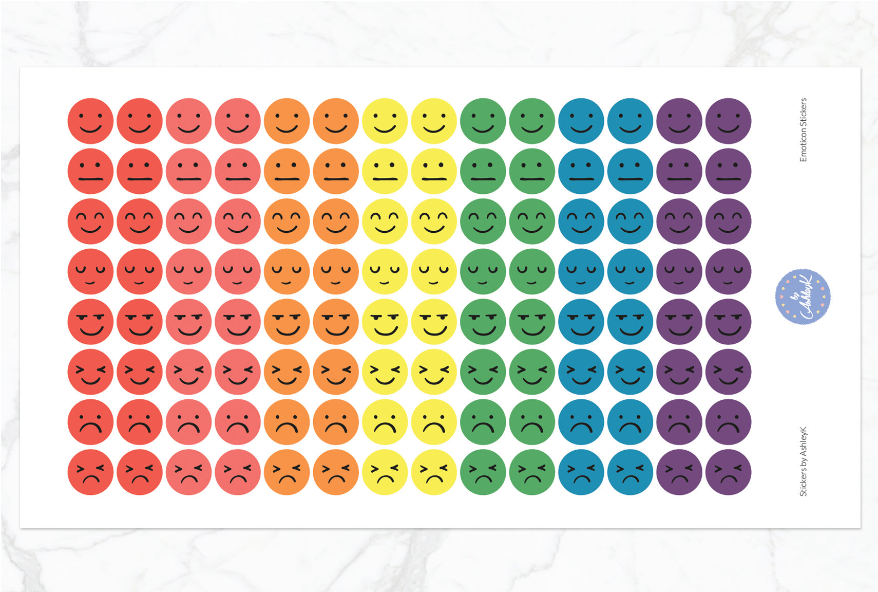 Emoticon Stickers - Pastel Rainbow