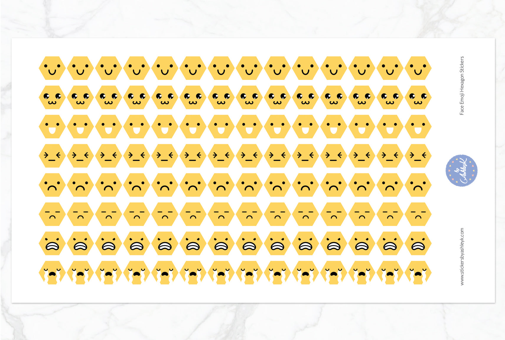 Face Emoji Hexagon Stickers - Basic