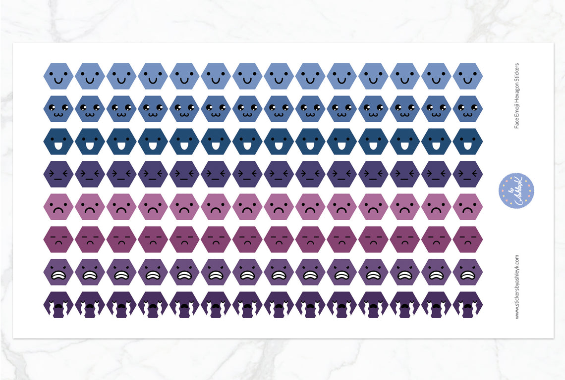 Face Emoji Hexagon Stickers - Blueberry