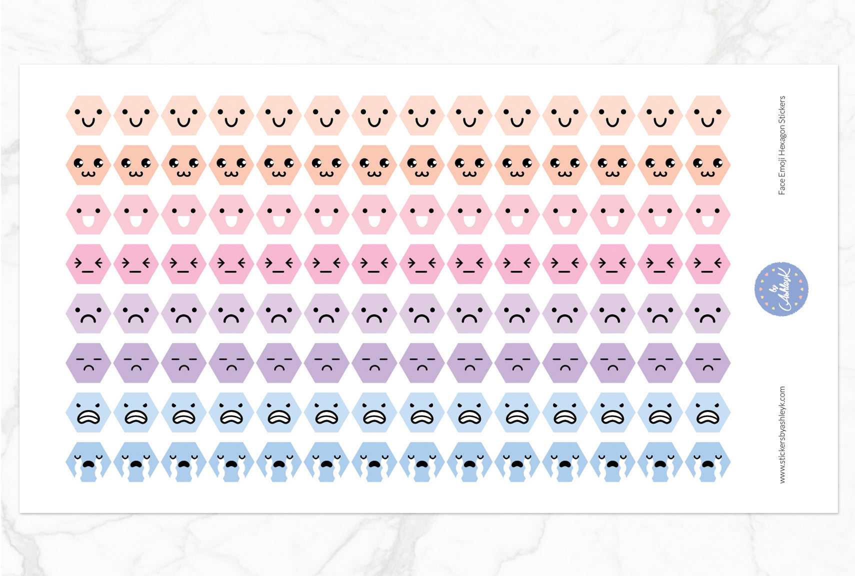 Face Emoji Hexagon Stickers - Pastel Sunset