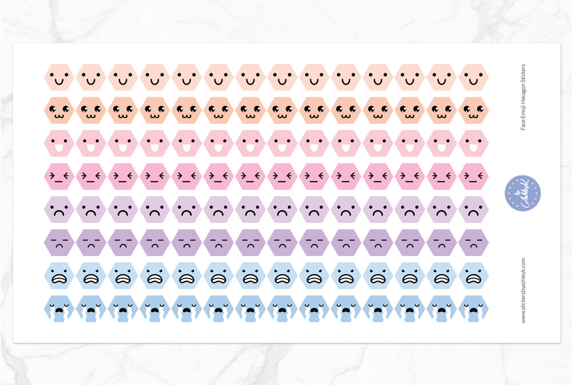 Face Emoji Hexagon Stickers - Pastel Sunset
