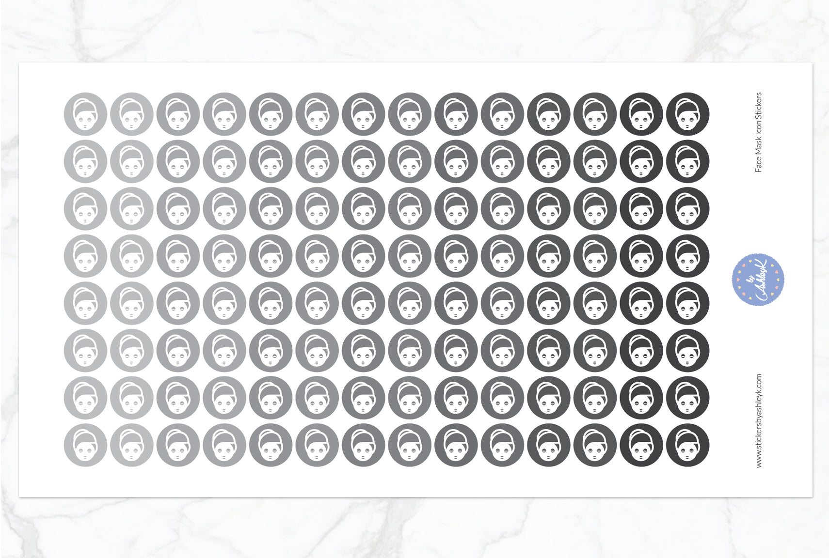 Face Mask Icon Round Stickers - Monochrome