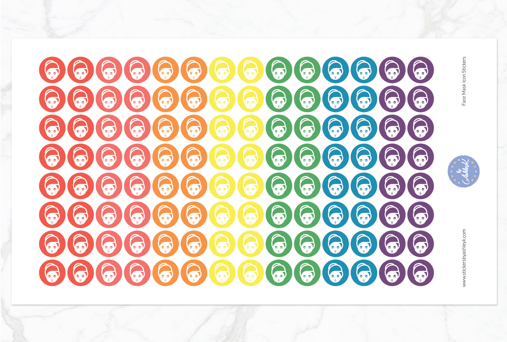 Face Mask Icon Round Stickers - Pastel Rainbow