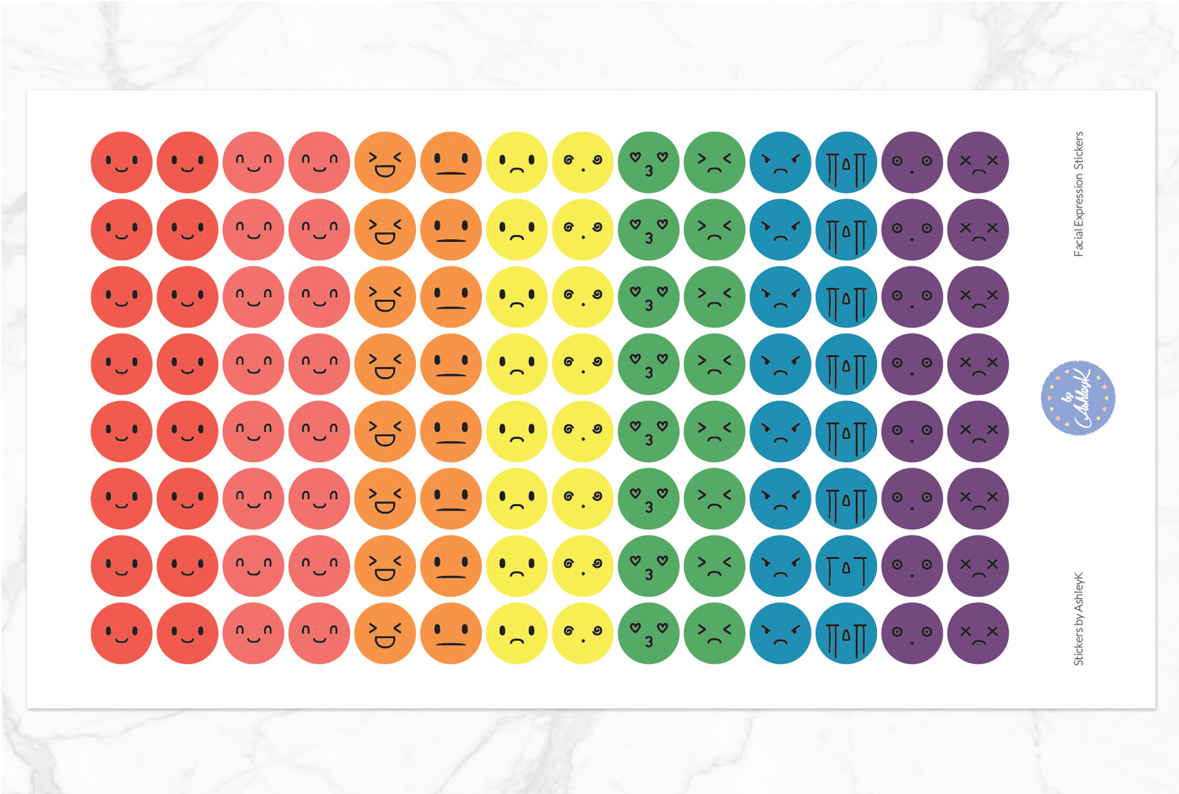 Facial Expressions Stickers - Pastel Rainbow