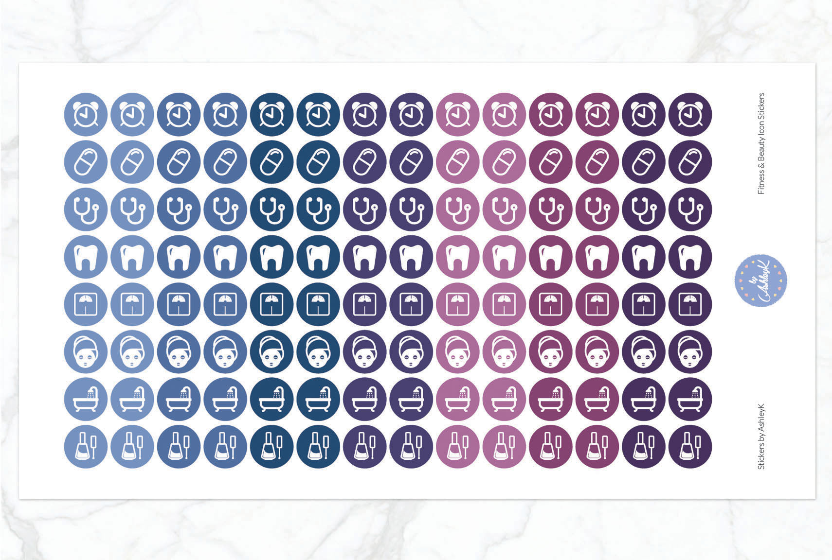 Fitness and Beauty Icon Stickers - Blueberry