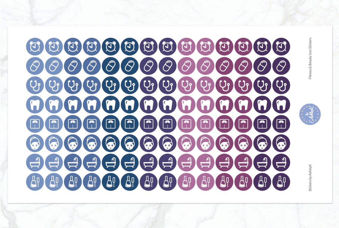 Fitness and Beauty Icon Stickers - Blueberry