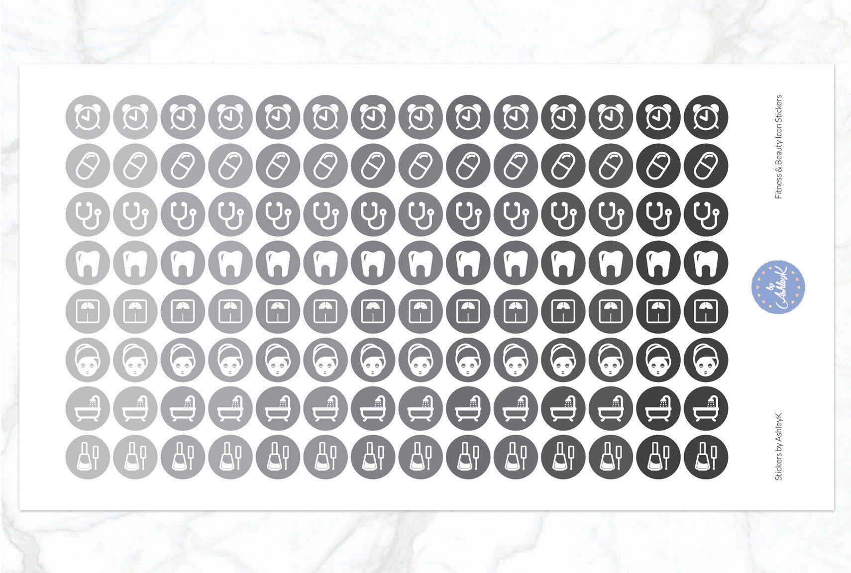 Fitness and Beauty Icon Stickers - Monochrome