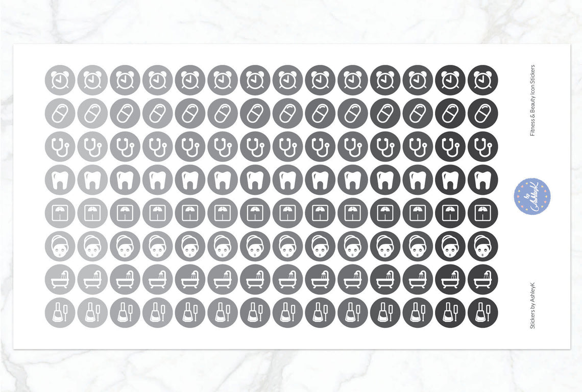 Fitness and Beauty Icon Stickers - Monochrome