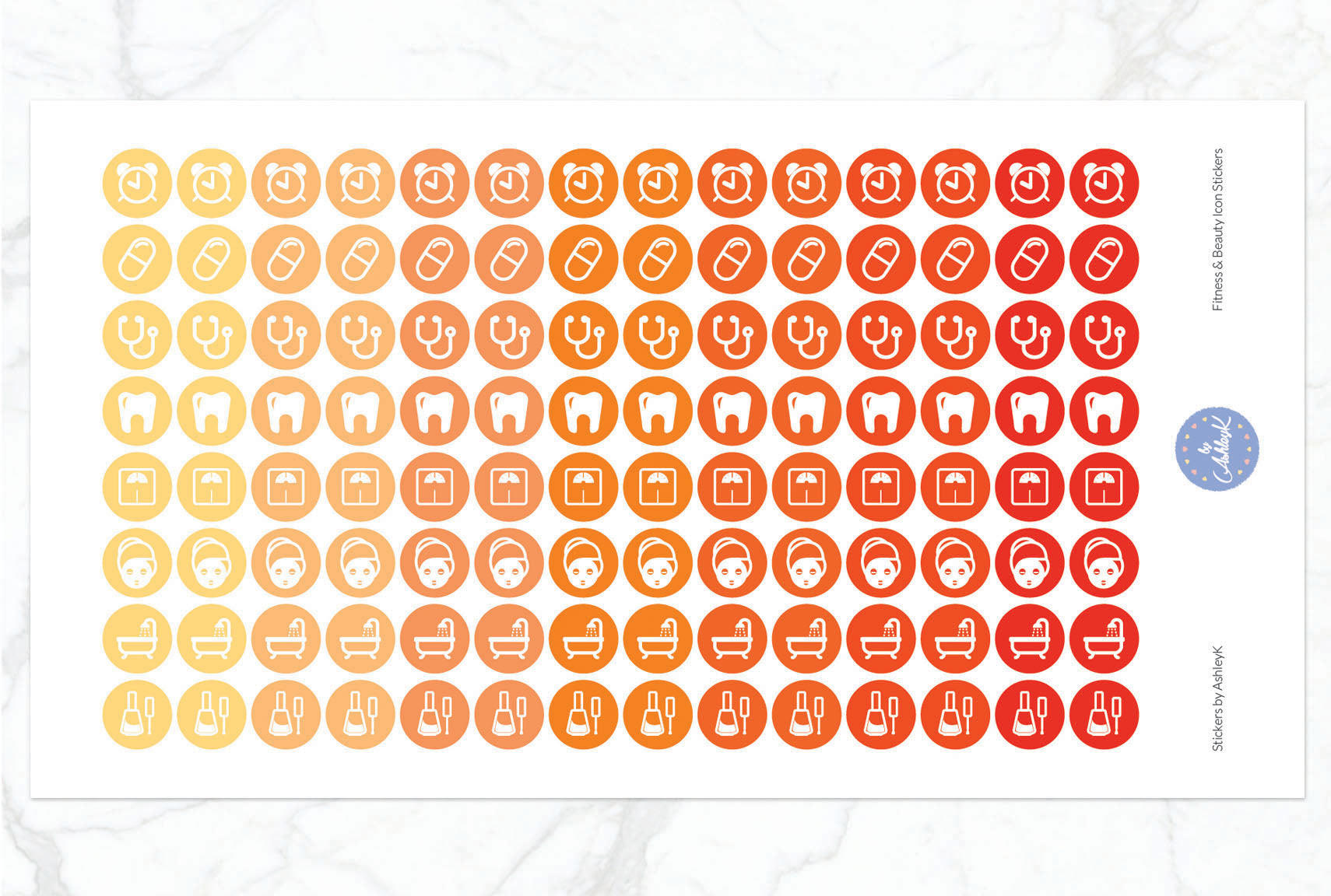 Fitness and Beauty Icon Stickers - Orange