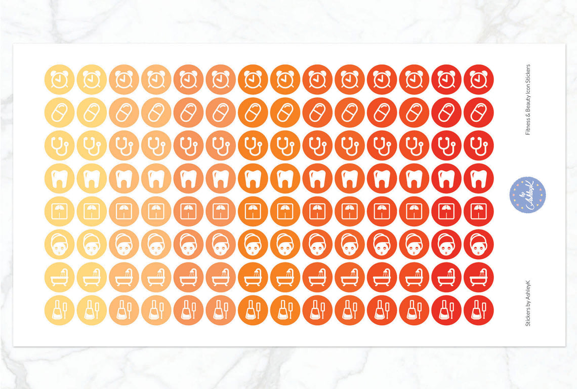 Fitness and Beauty Icon Stickers - Orange
