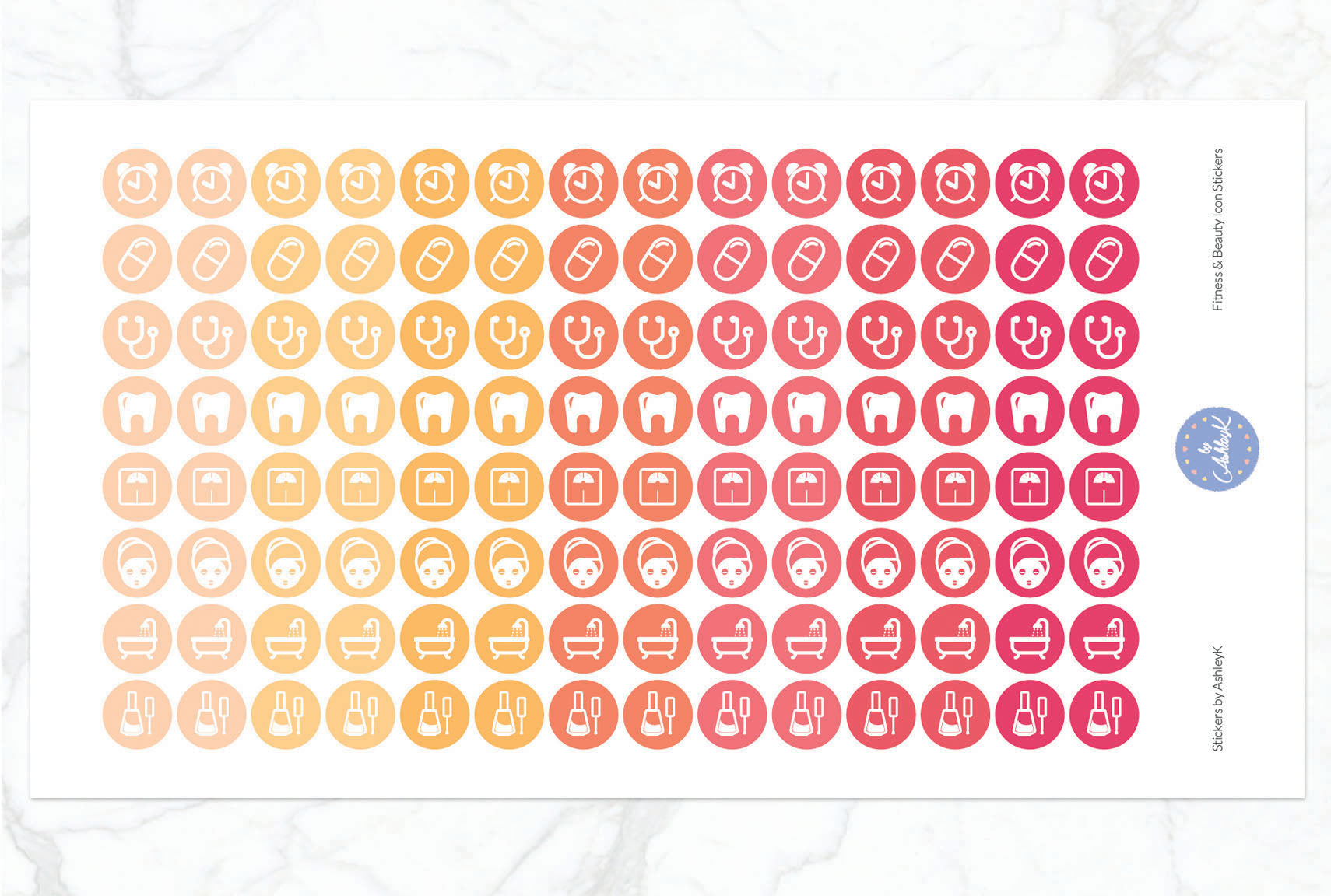 Fitness and Beauty Icon Stickers - Peach