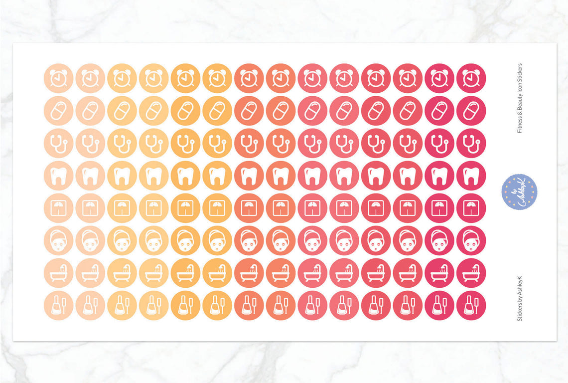 Fitness and Beauty Icon Stickers - Peach