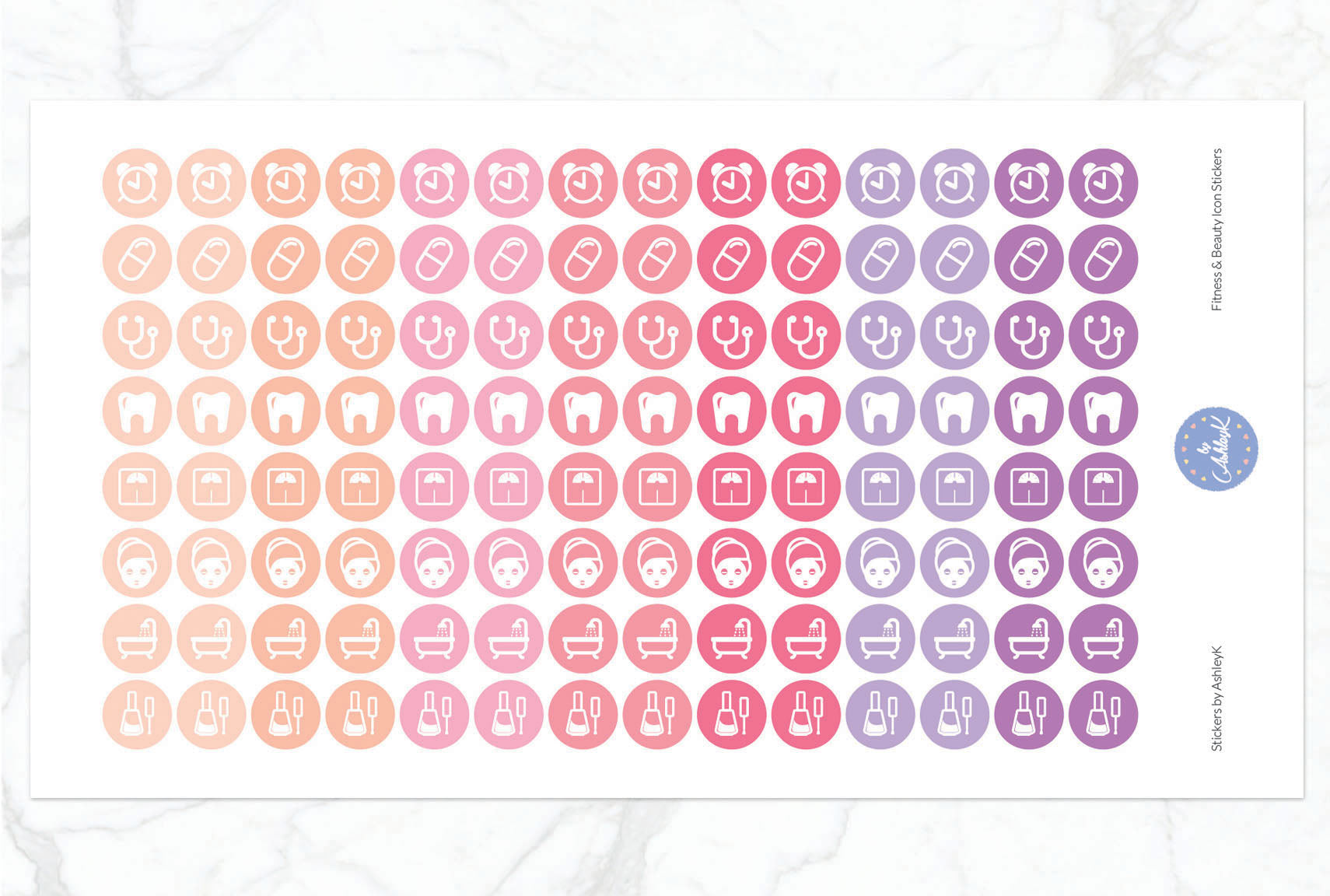 Fitness and Beauty Icon Stickers - Raspberry