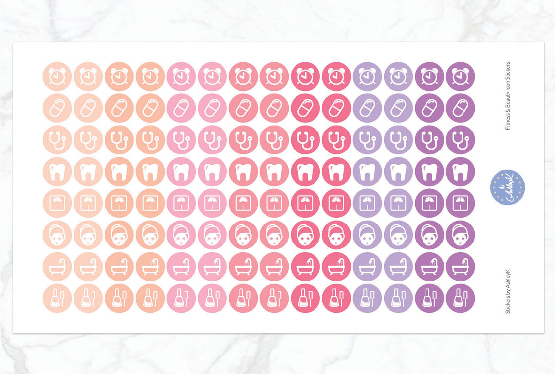 Fitness and Beauty Icon Stickers - Raspberry