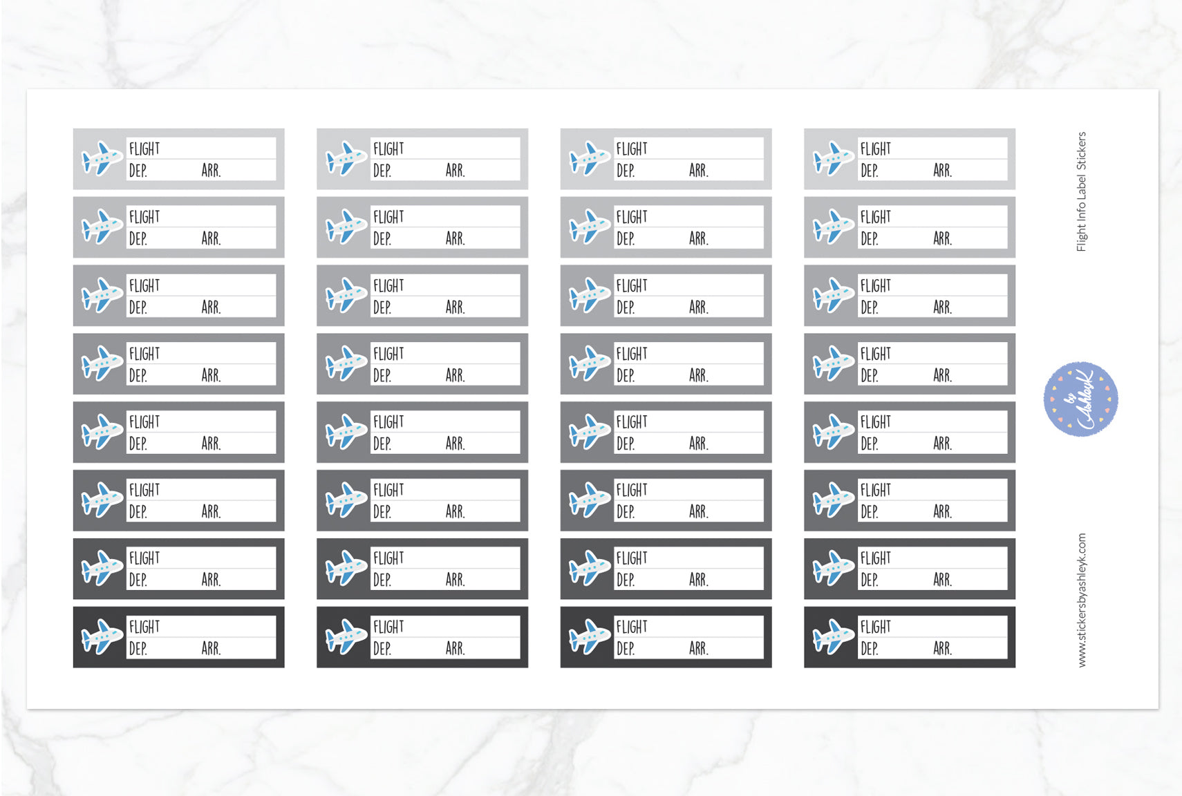 Flight Info Label Stickers - Monochrome