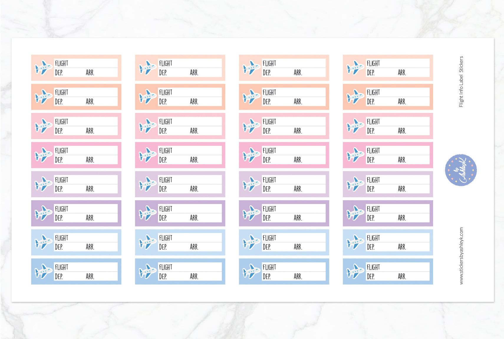 Flight Info Label Stickers - Pastel Sunset