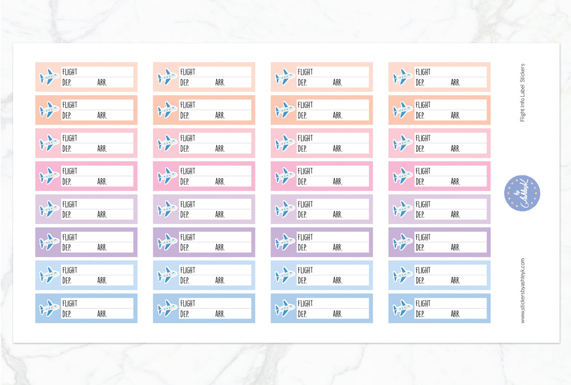 Flight Info Label Stickers - Pastel Sunset