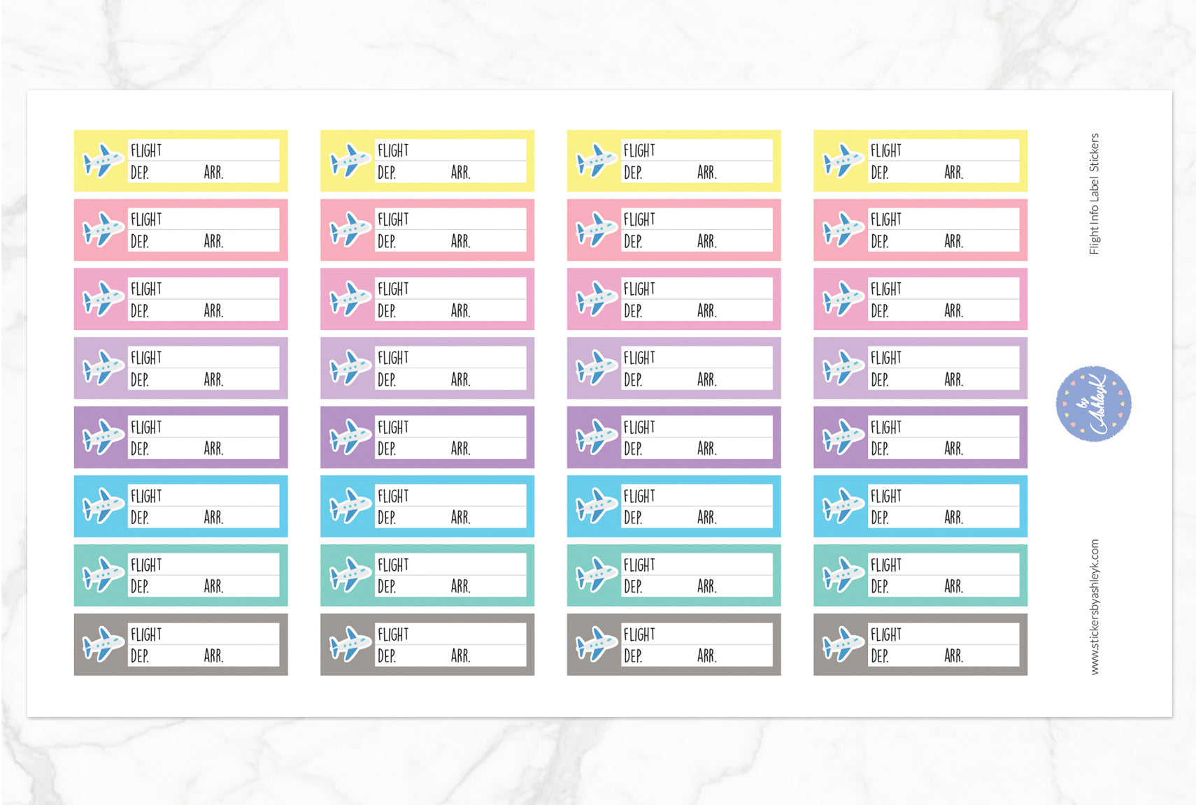 Flight Info Label Stickers - Pastel