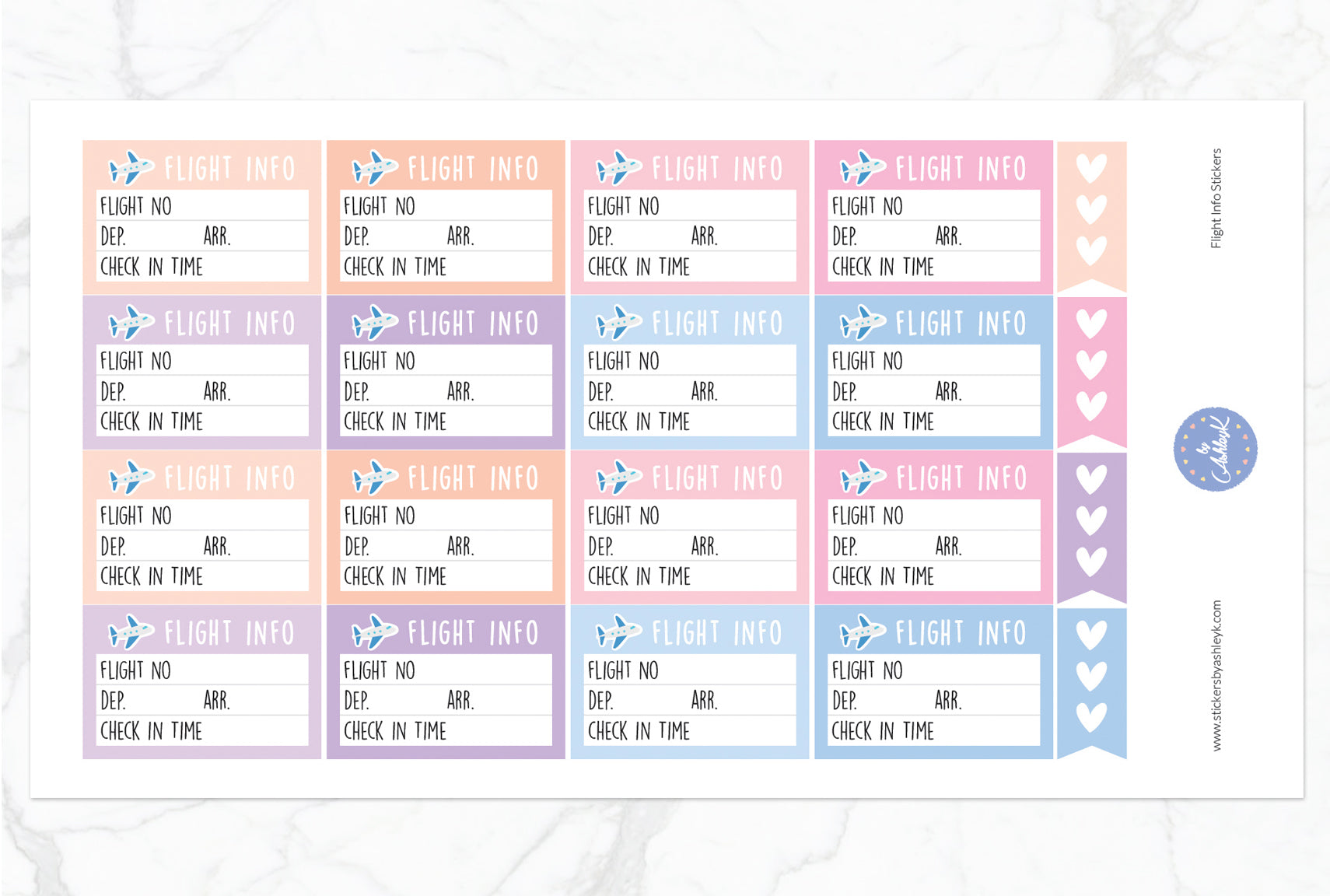 Flight Info Stickers - Pastel Sunset