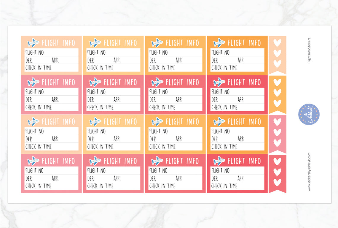 Flight Info Stickers - Peach