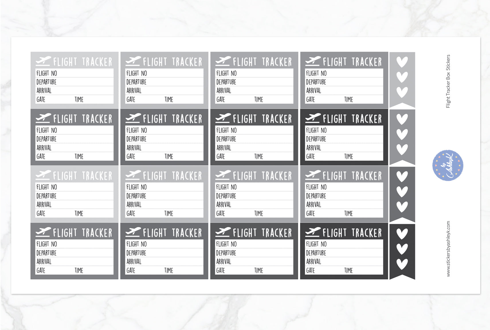 Flight Tracker Box Stickers - Monochrome