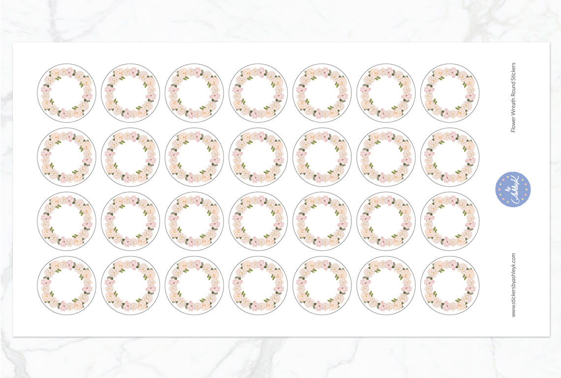 Flower Wreath Round Stickers
