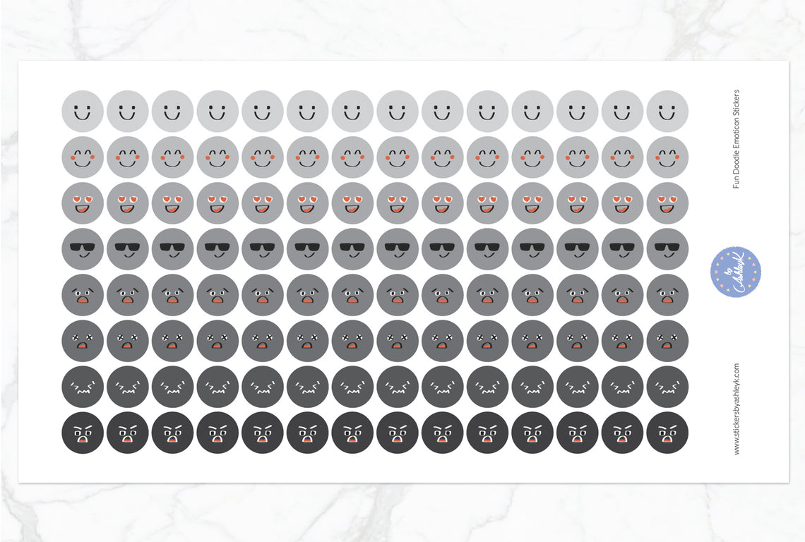 Fun Doodle Emoticon Stickers - Monochrome
