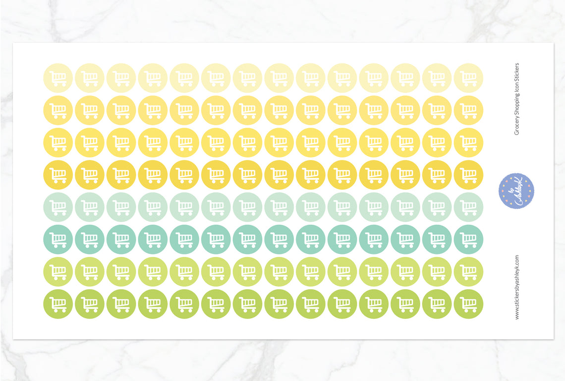 Grocery Shopping Icon Round Stickers - Lemon&Lime