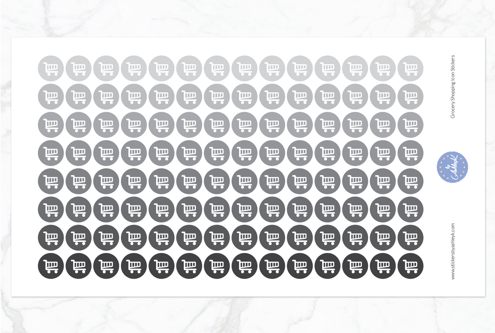 Grocery Shopping Icon Round Stickers - Monochrome