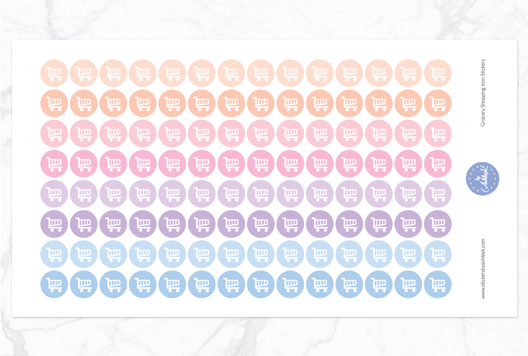 Grocery Shopping Icon Round Stickers - Pastel Sunset
