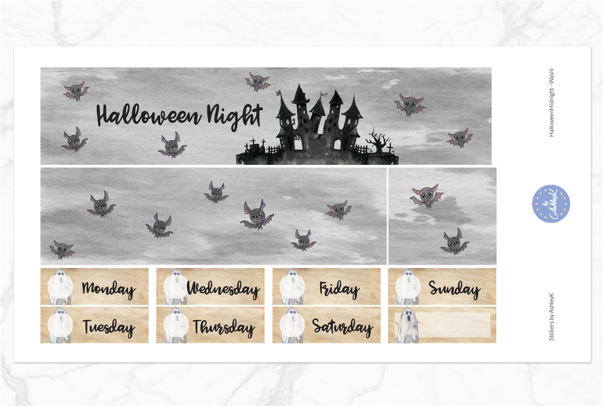 Halloween Midnight Weekly Kit - Erin Condren Planner Stickers ...
