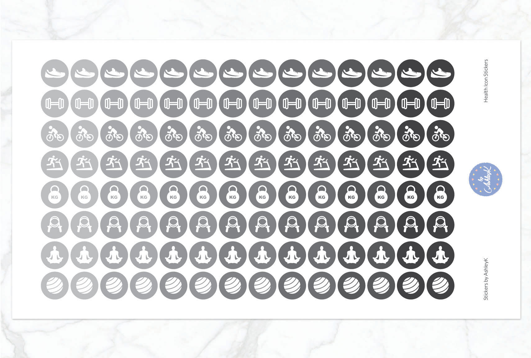 Health Icon Stickers - Monochrome