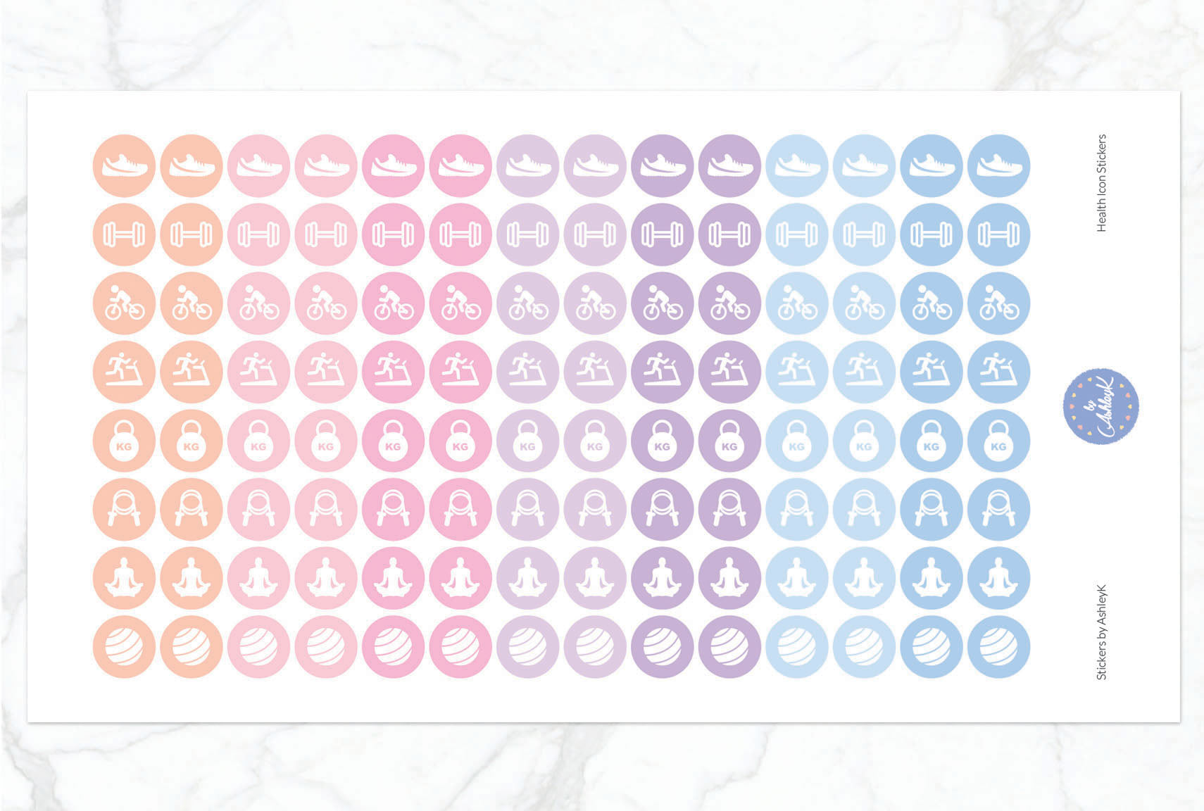 Health Icon Stickers - Pastel Sunset