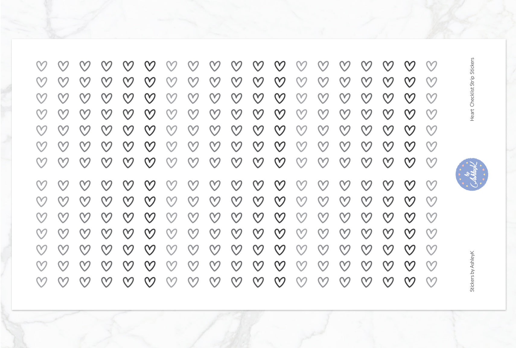 Heart Checklist Strip Stickers - Monochrome