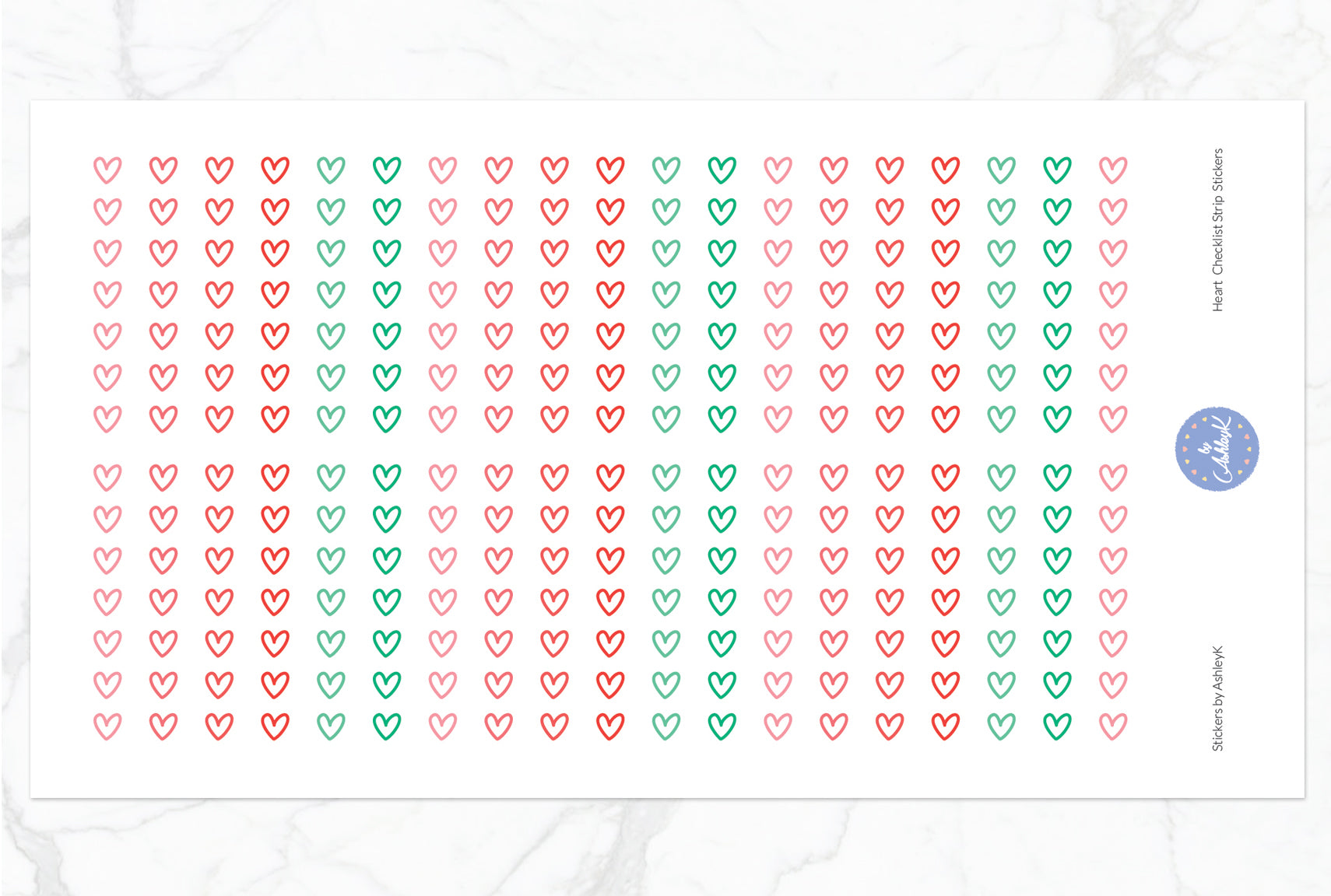 Heart Checklist Strip Stickers - Watermelon