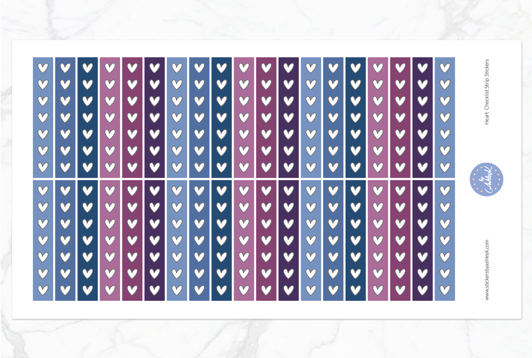 Heart Checklist Thin Strip Planner Stickers