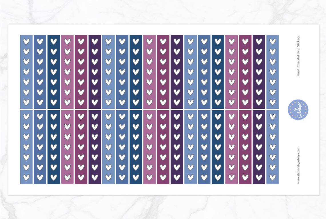 Heart Checklist Thin Strip Planner Stickers