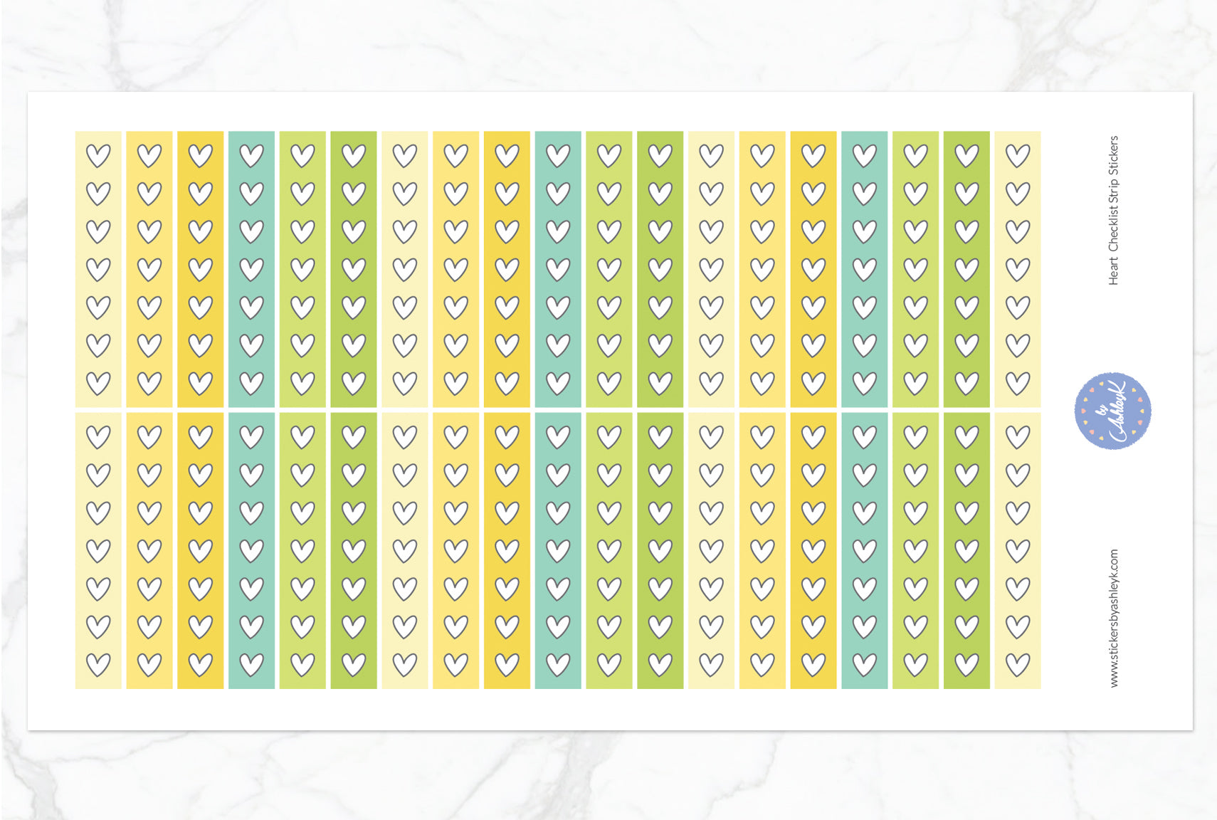 Heart Checklist Thin Strip Planner Stickers