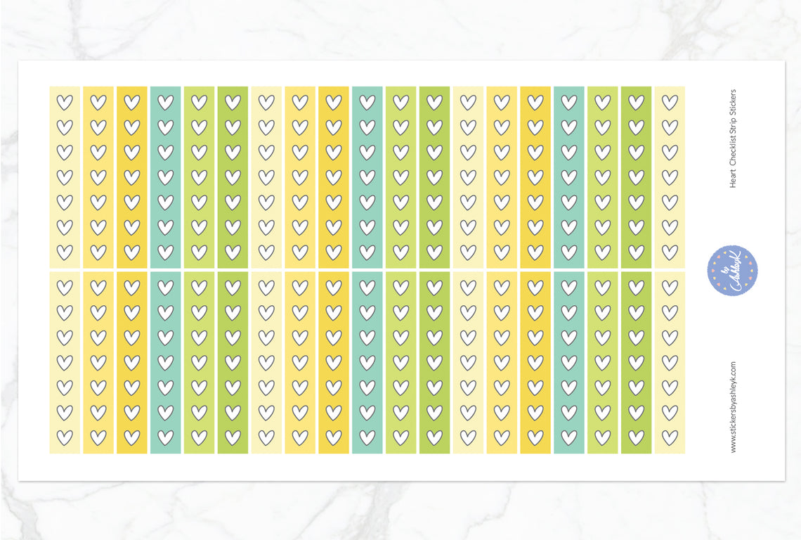 Heart Checklist Thin Strip Planner Stickers