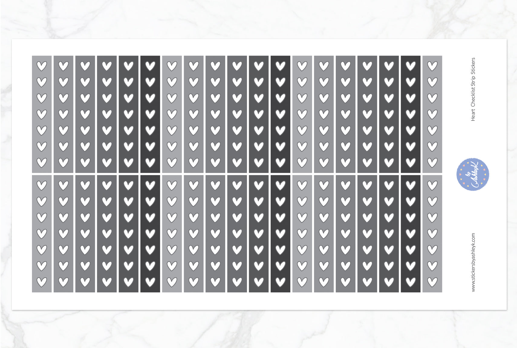 Heart Checklist Thin Strip Planner Stickers