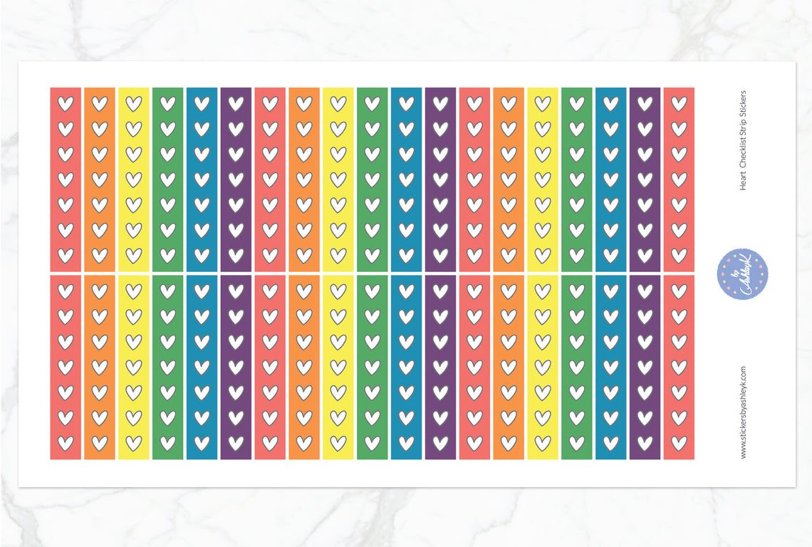 Heart Checklist Thin Strip Planner Stickers